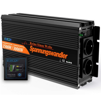 Інвертор перетворювач напруги Edecoa Spannungswandler 12-230v 1500/3000w чистий синус (пульт дистанційного керування)