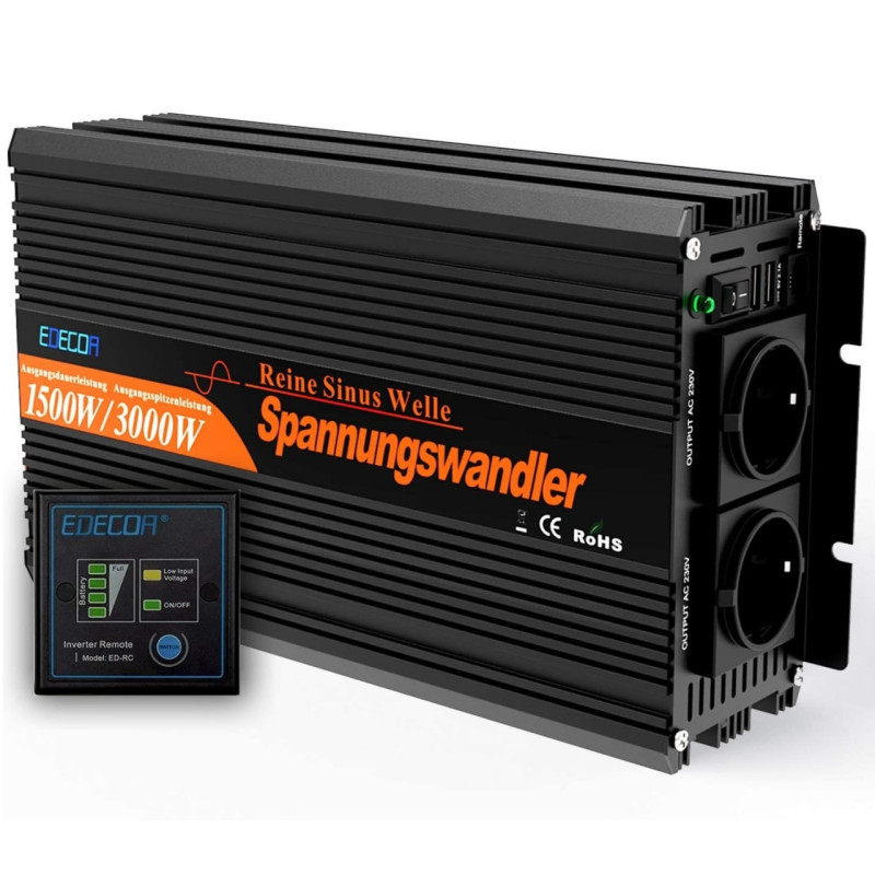 Інвертор перетворювач напруги Edecoa Spannungswandler 12-230v 1500/3000w чистий синус (пульт дистанційного керування) Інвертор перетворювач напруги Edecoa Spannungswandler 12-230v 1500/3000w чистий синус (пульт дистанційного керування)