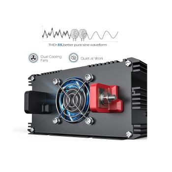 Інвертор перетворювач напруги Edecoa Spannungswandler 12-230v 1500/3000w чистий синус (пульт дистанційного керування)