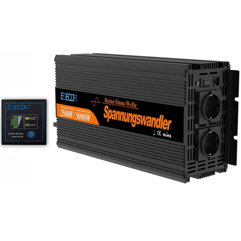Інвертор перетворювач напруги Edecoa Spannungswandler 12-230v 2500/5000w чистий синус (пульт дистанційного керування) Інвертор перетворювач напруги Edecoa Spannungswandler 12-230v 2500/5000w чистий синус (пульт дистанційного керування)