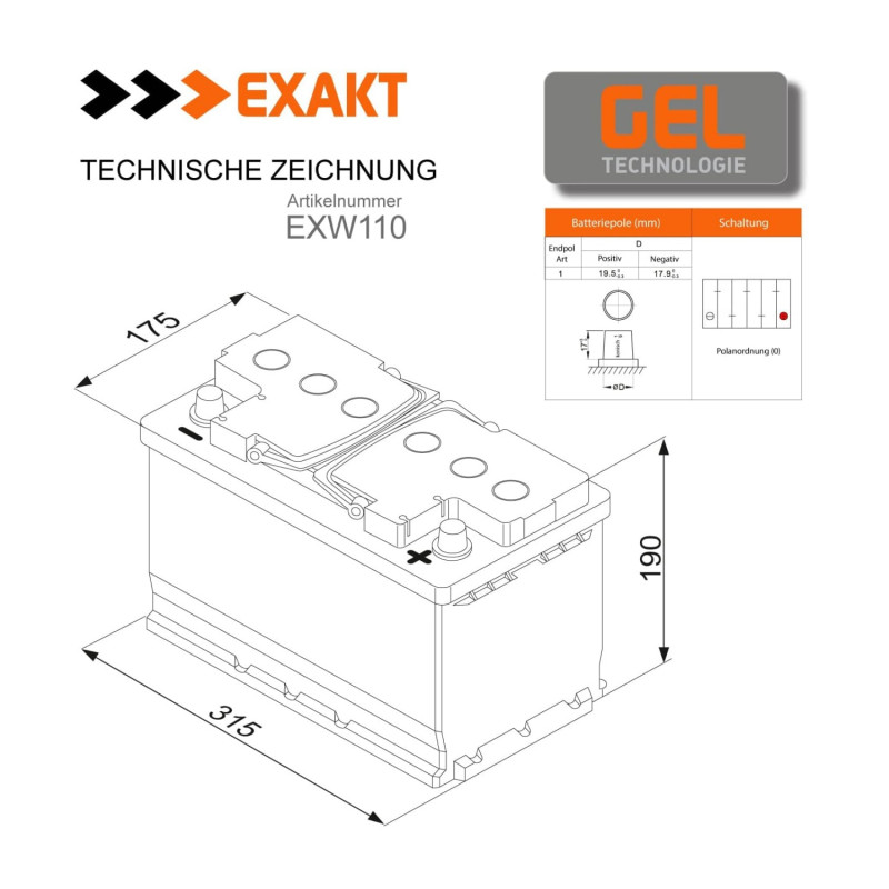АКУМУЛЯТОР ГЕЛЕВИЙ EXACT 110АH/12V GEL АКУМУЛЯТОР ГЕЛЕВИЙ EXACT 110АH/12V GEL