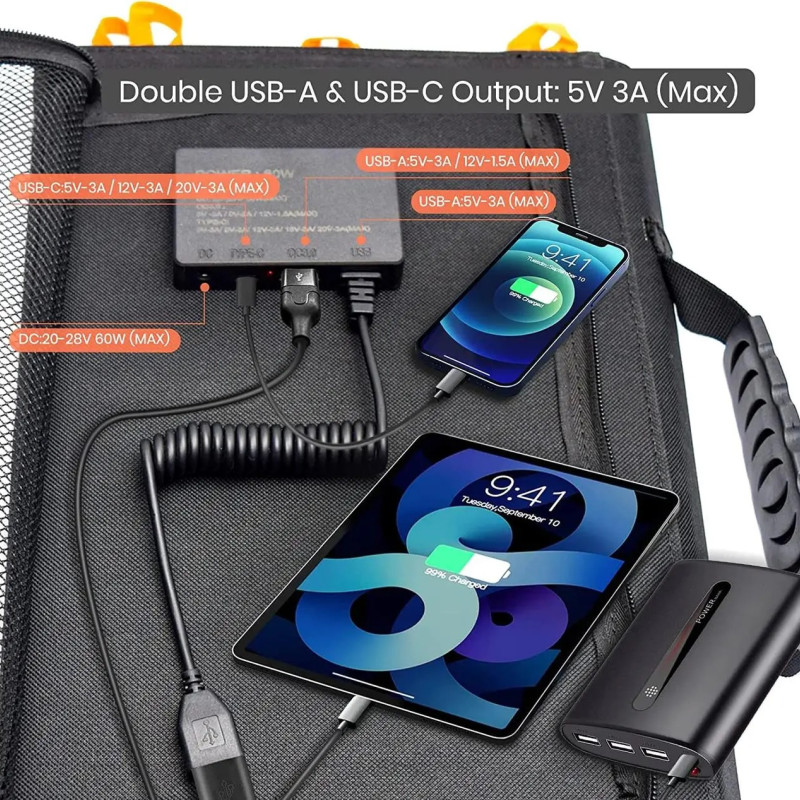 Складана сонячна панель FLEXSOLAR 60W, 5V, 12V, 19V (Monocrystalline cells) Складана сонячна панель FLEXSOLAR 60W, 5V, 12V, 19V (Monocrystalline cells)