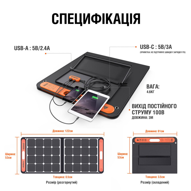 СОНЯЧНІ ПАНЕЛІ JACKERY SOLARSAGA 18V 5.55A 100W СОНЯЧНІ ПАНЕЛІ JACKERY SOLARSAGA 18V 5.55A 100W