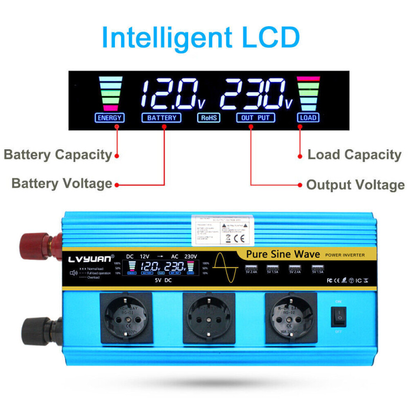 Інвертор чистий синус LVYAN 3000W/6000W 12V/230V Інвертор чистий синус LVYAN 3000W/6000W 12V/230V