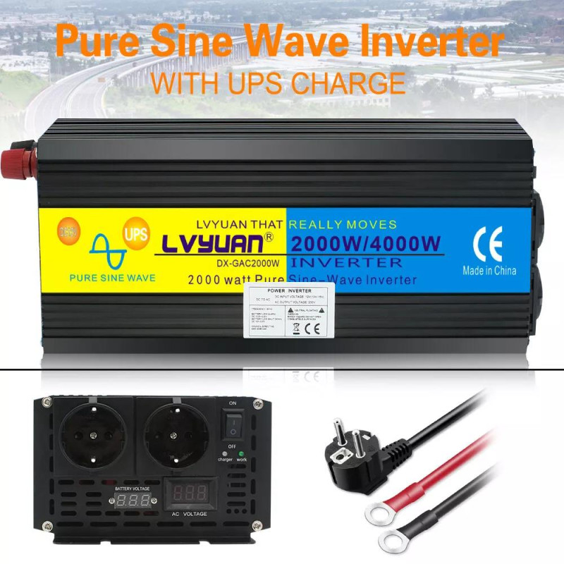 Інвертор перетворювач напруги Lvyuan 2000W 12-230v 2000/4000w чистий синус Інвертор перетворювач напруги Lvyuan 2000W 12-230v 2000/4000w чистий синус