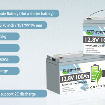 Літій-залізо-фосфатний акумулятор TCBWorth 12.8V 100An 1280Wh LiFePO4