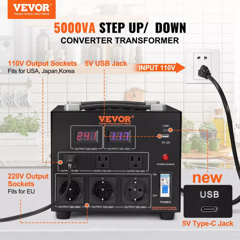 Перетворювач напруги Vevor 5000W 110В/220В Перетворювач напруги Vevor 5000W 110В/220В