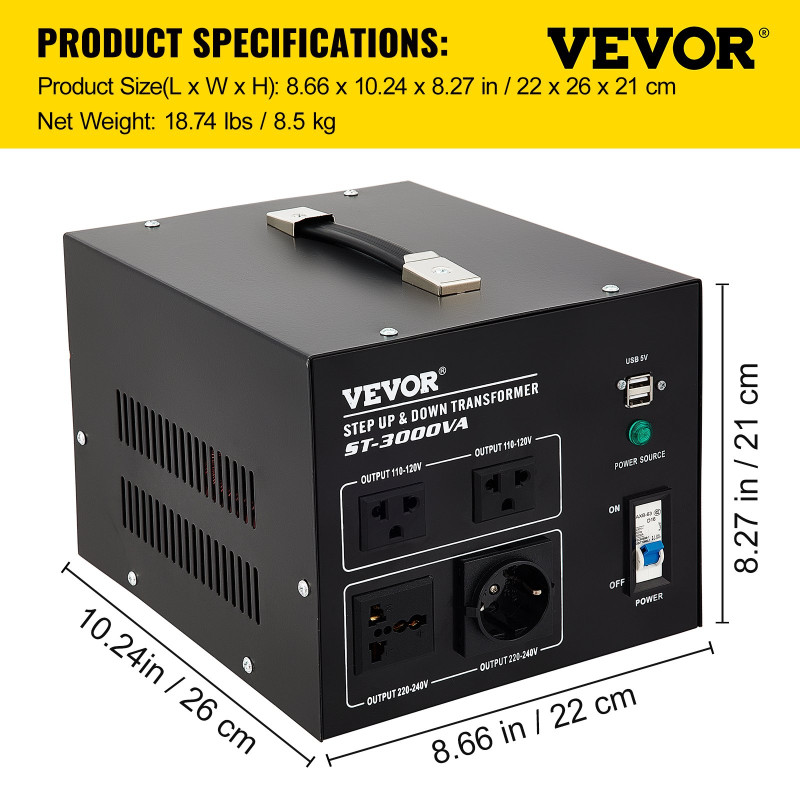 Перетворювач напруги Vevor ST-3000VA 3000Вт 110В/220В Перетворювач напруги Vevor ST-3000VA 3000Вт 110В/220В