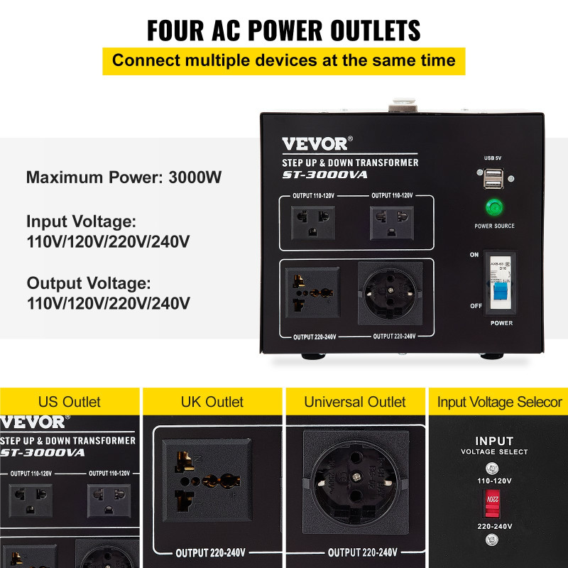 Перетворювач напруги Vevor ST-3000VA 3000Вт 110В/220В Перетворювач напруги Vevor ST-3000VA 3000Вт 110В/220В