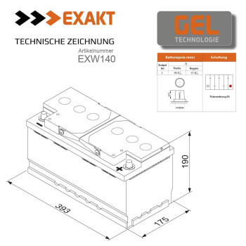 Акумулятор гелевий EXACT 140Аh / 12V GEL